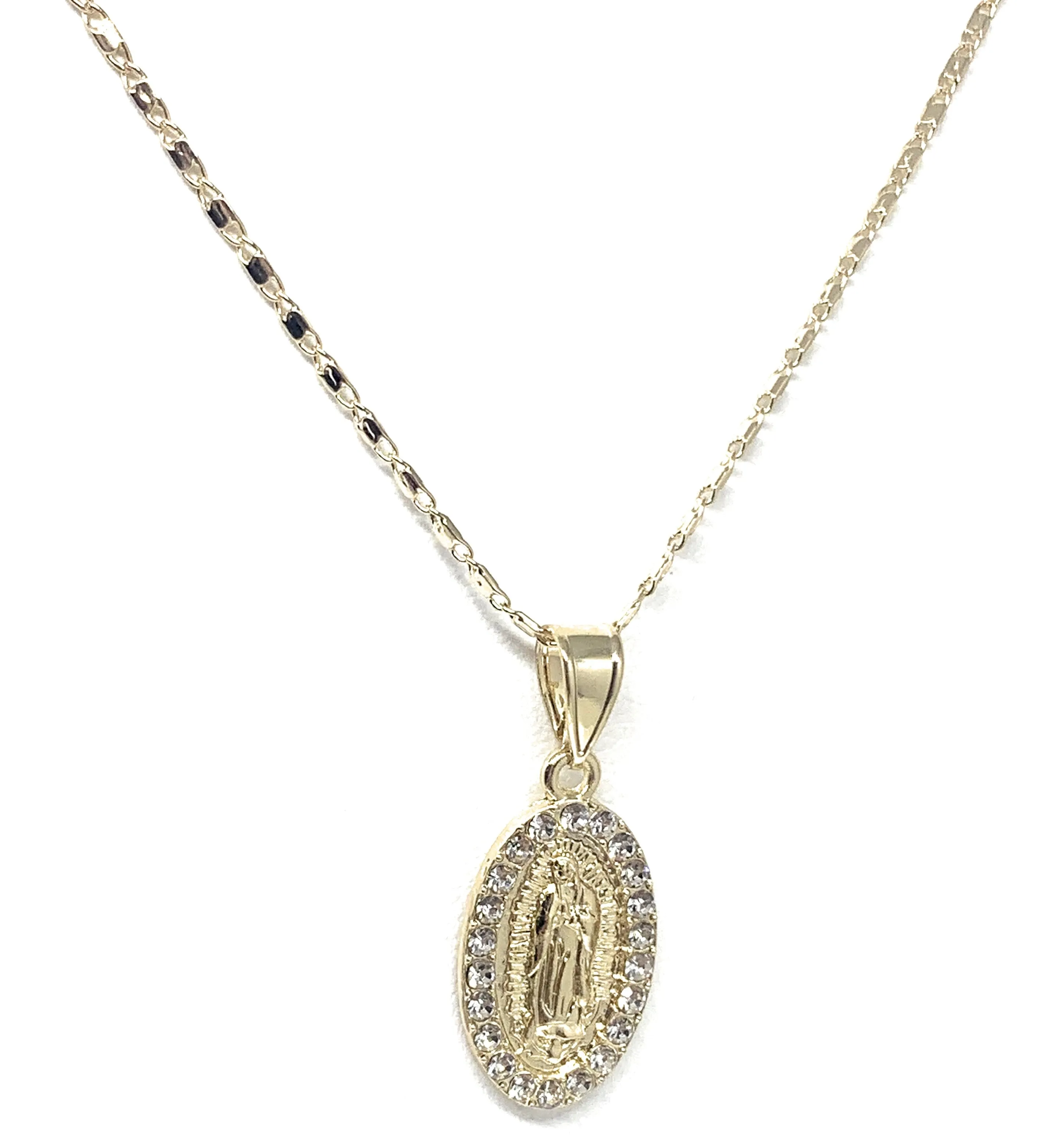 Gold Plated Virgin Mary Pendant Necklace Valentina 20 Virgen de Guadalupe Medalla