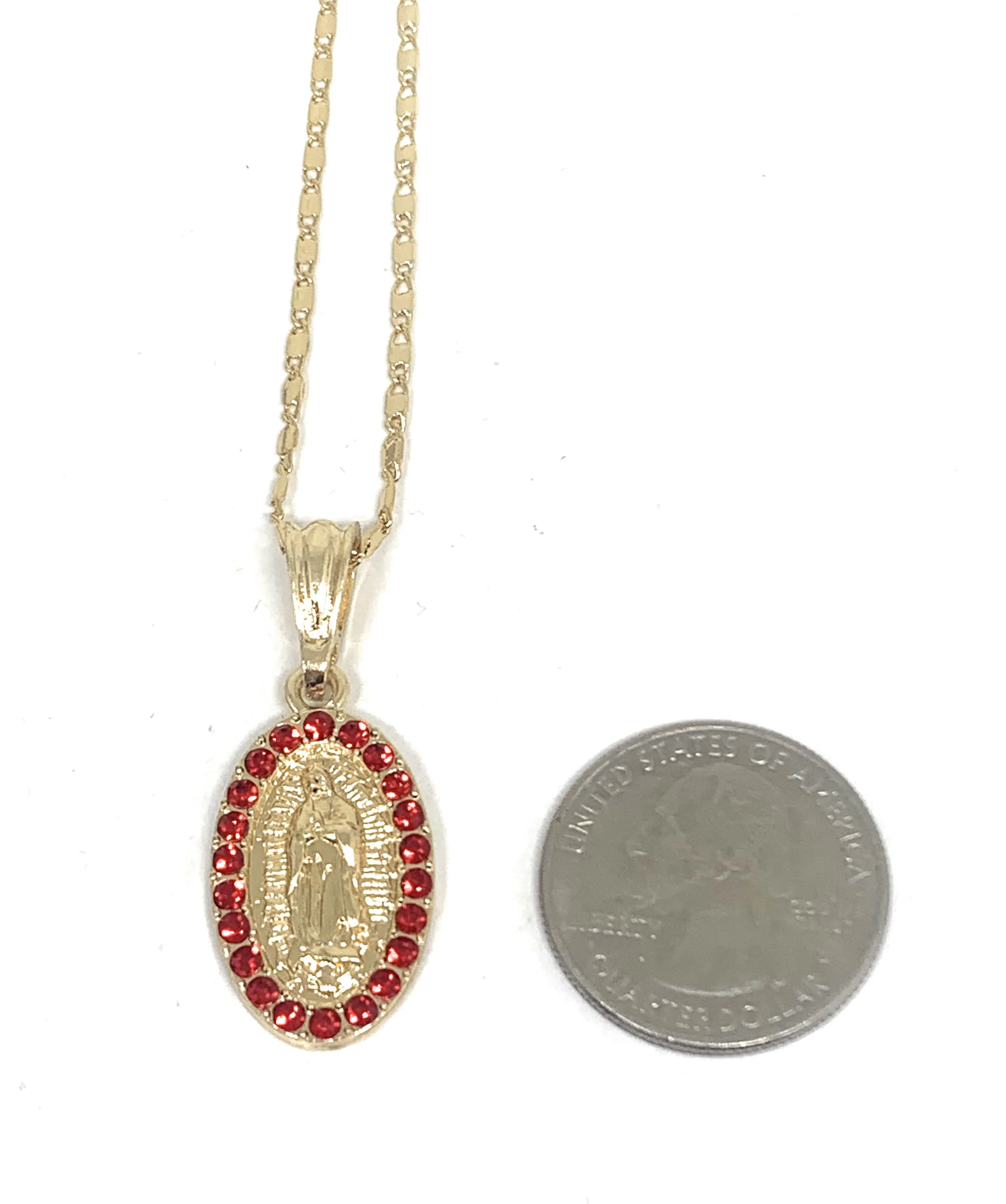 Gold Plated Virgin Mary Pendant Necklace Valentina 20 Virgen de Guadalupe Medalla