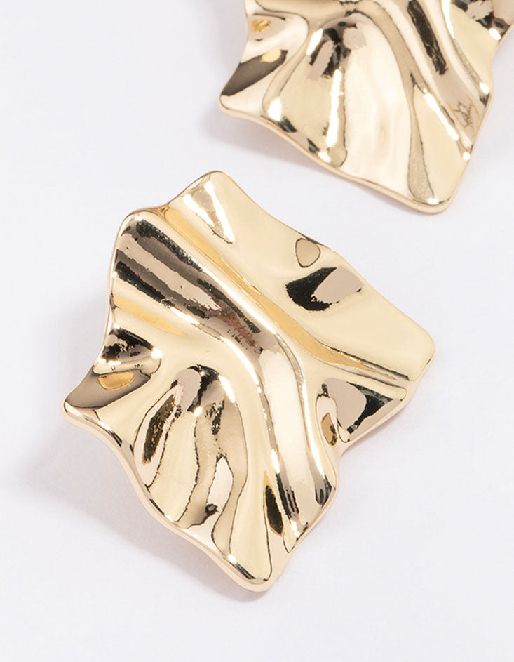 Gold Plated Warped Metal Stud Earrings