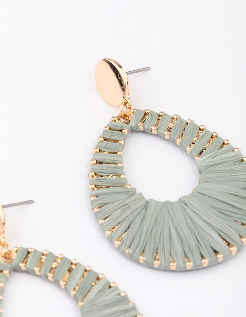 Gold Raffia Oval Drop Earrings