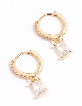 Gold Rectangle Cubic Zirconia Huggie Earrings