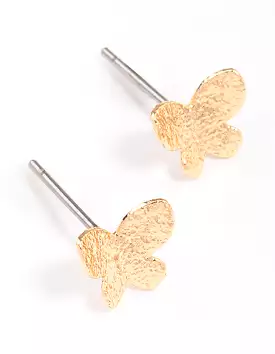 Gold Sandblast Butterfly Stud Earrings