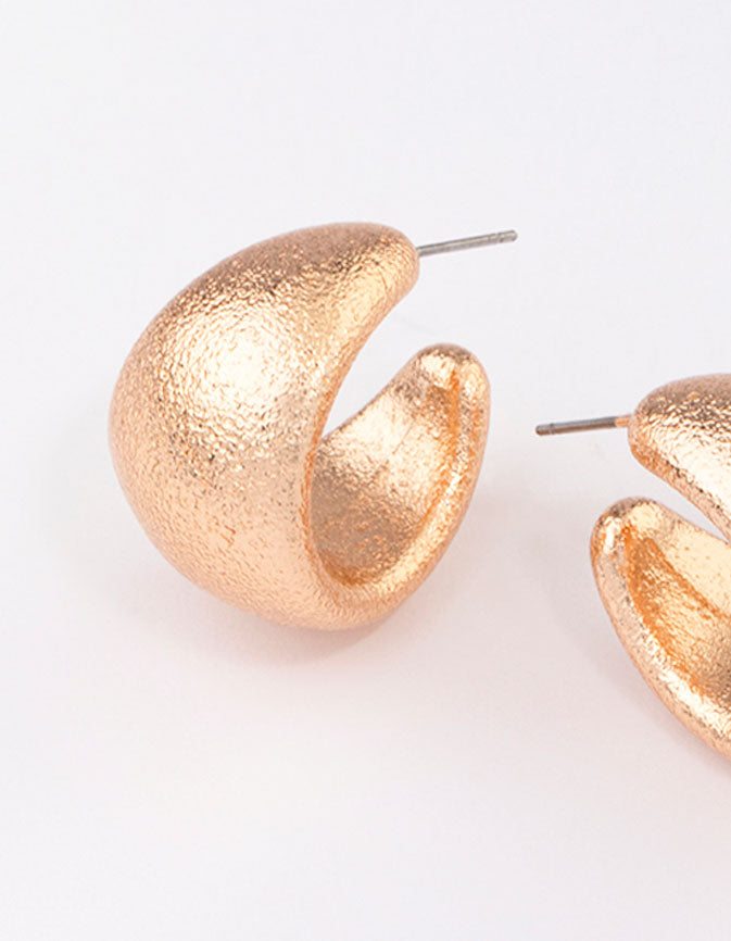 Gold Textured Tapered Hoop Earrings