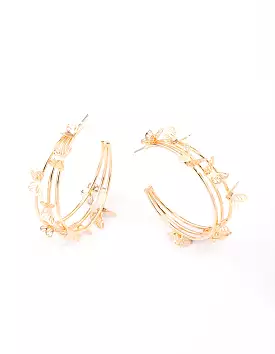 Gold Triple Row Butterfly Hoop Earrings