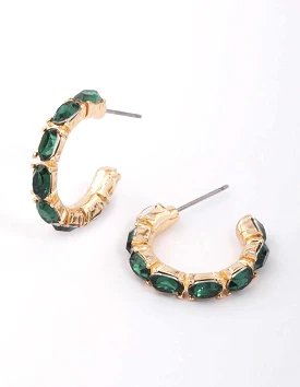 Green Encased Oval Diamante Hoop Earrings