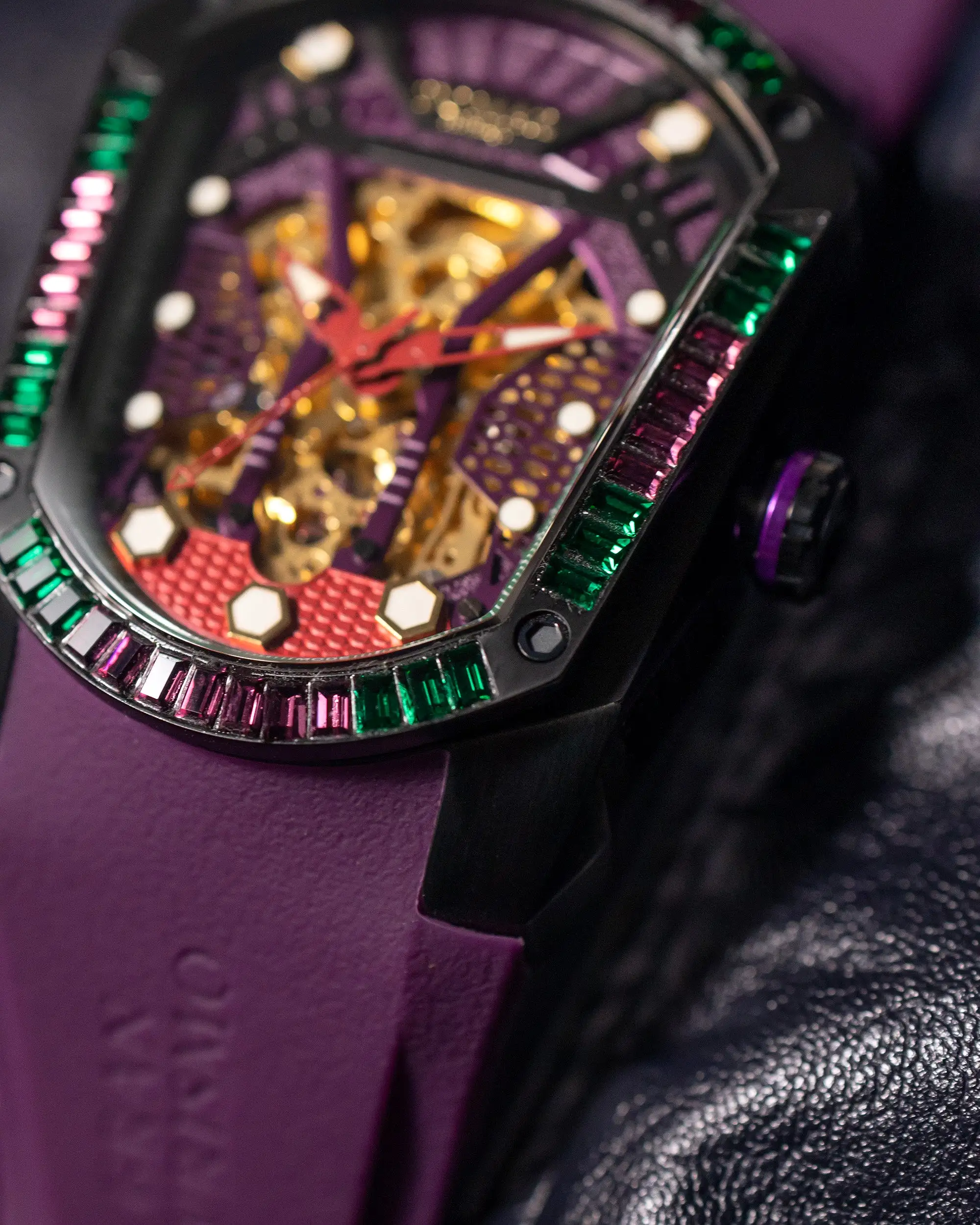 GT Skeleton TW028-D18 (Purple) with Purple Green Swarovski (Purple Rubber Strap)