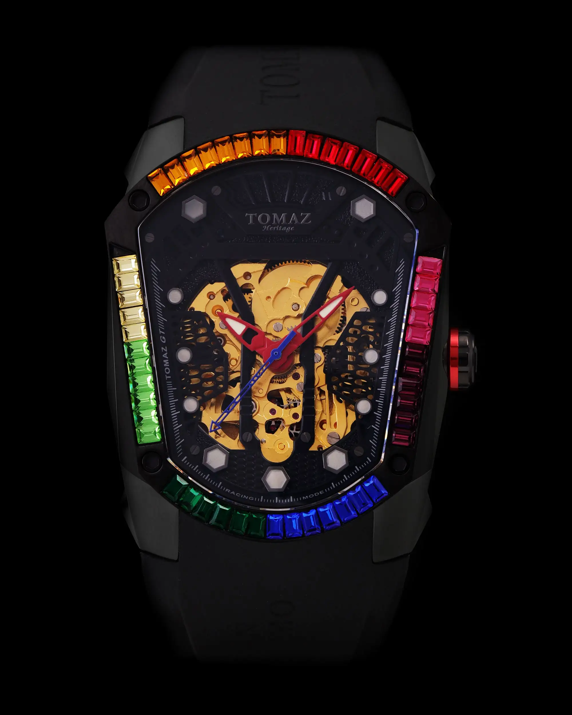 GT Skeleton TW028-D21 (Black) with Rainbow Swarovski (Black Rubber Strap)