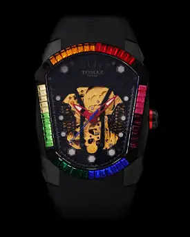 GT Skeleton TW028-D21 (Black) with Rainbow Swarovski (Black Rubber Strap)