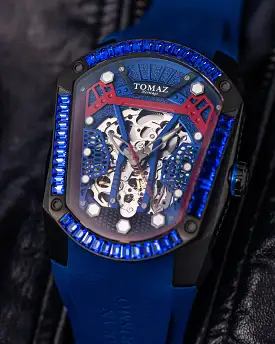 GT Skeleton TW028-D9 (Black/Blue) with Blue Swarovski (Blue Rubber Strap)