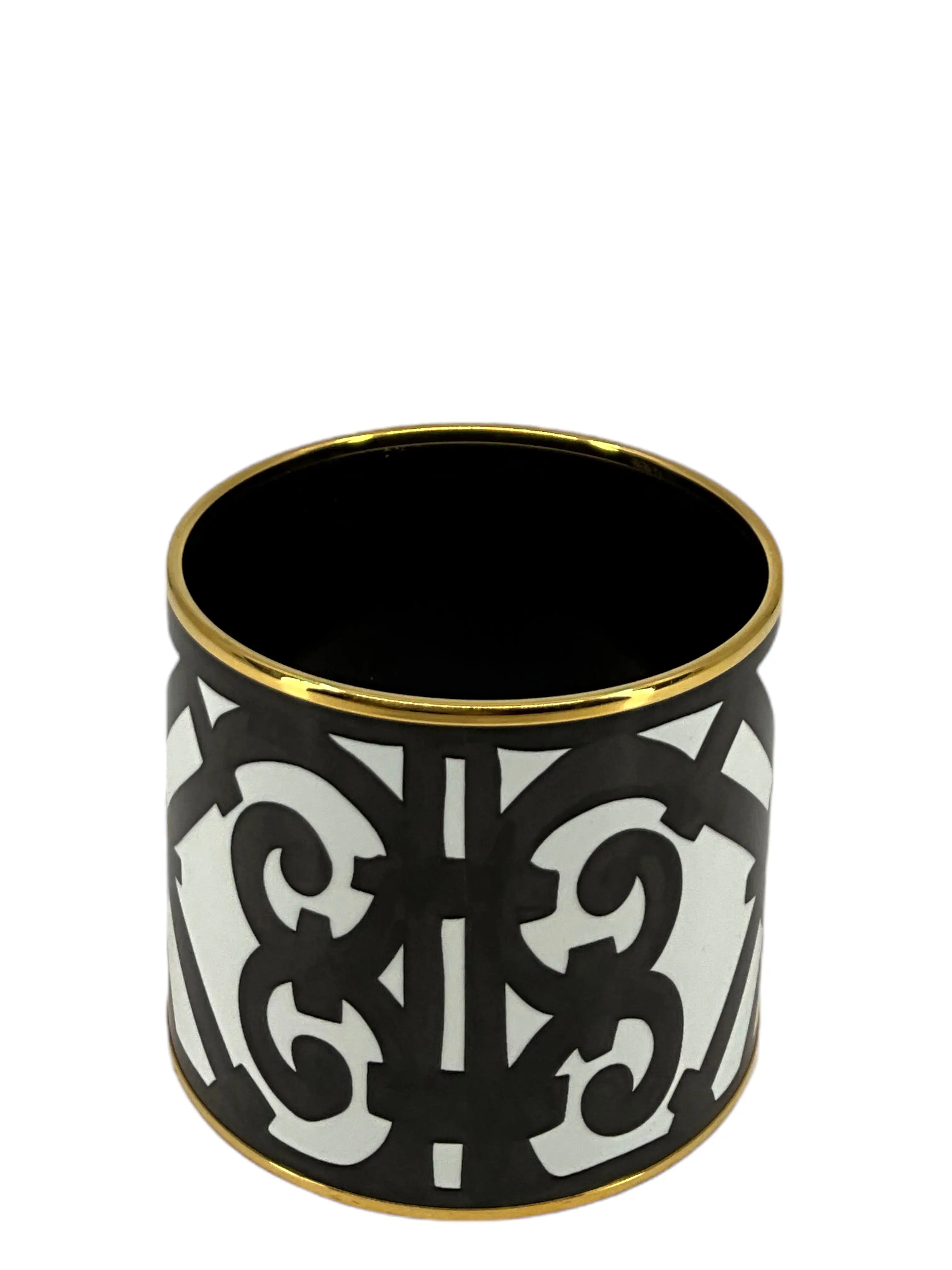 Hermes Monochrome Printed Enamel Gold Plated Extra Wide Bangle Bracelet