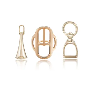 Hermès Permabrass Charms Etrier, Rose Gold Plated Mini Boucle and Permabrass Triumph Twilly Rings