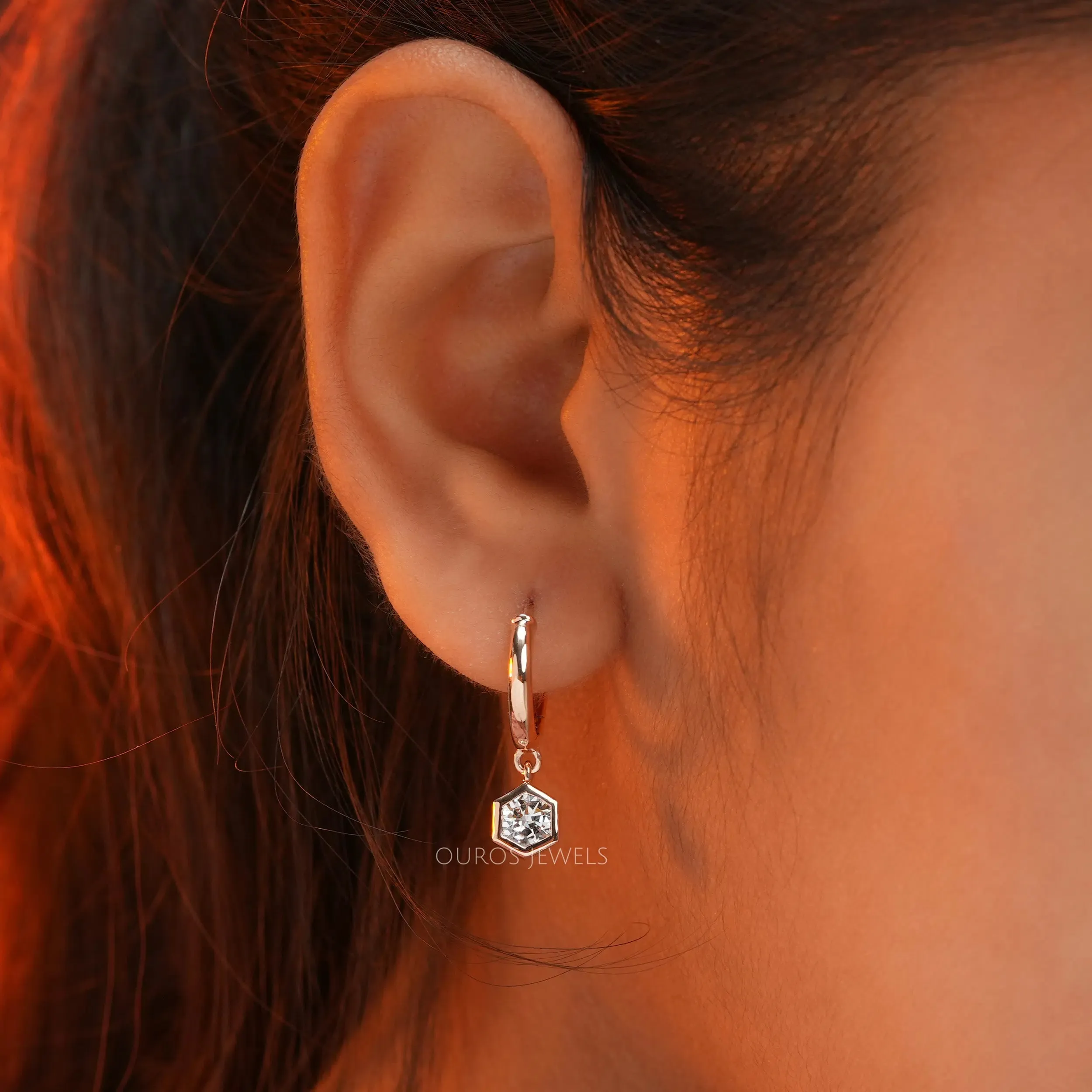 Hexagon Cut Huggie Hoop Earrings