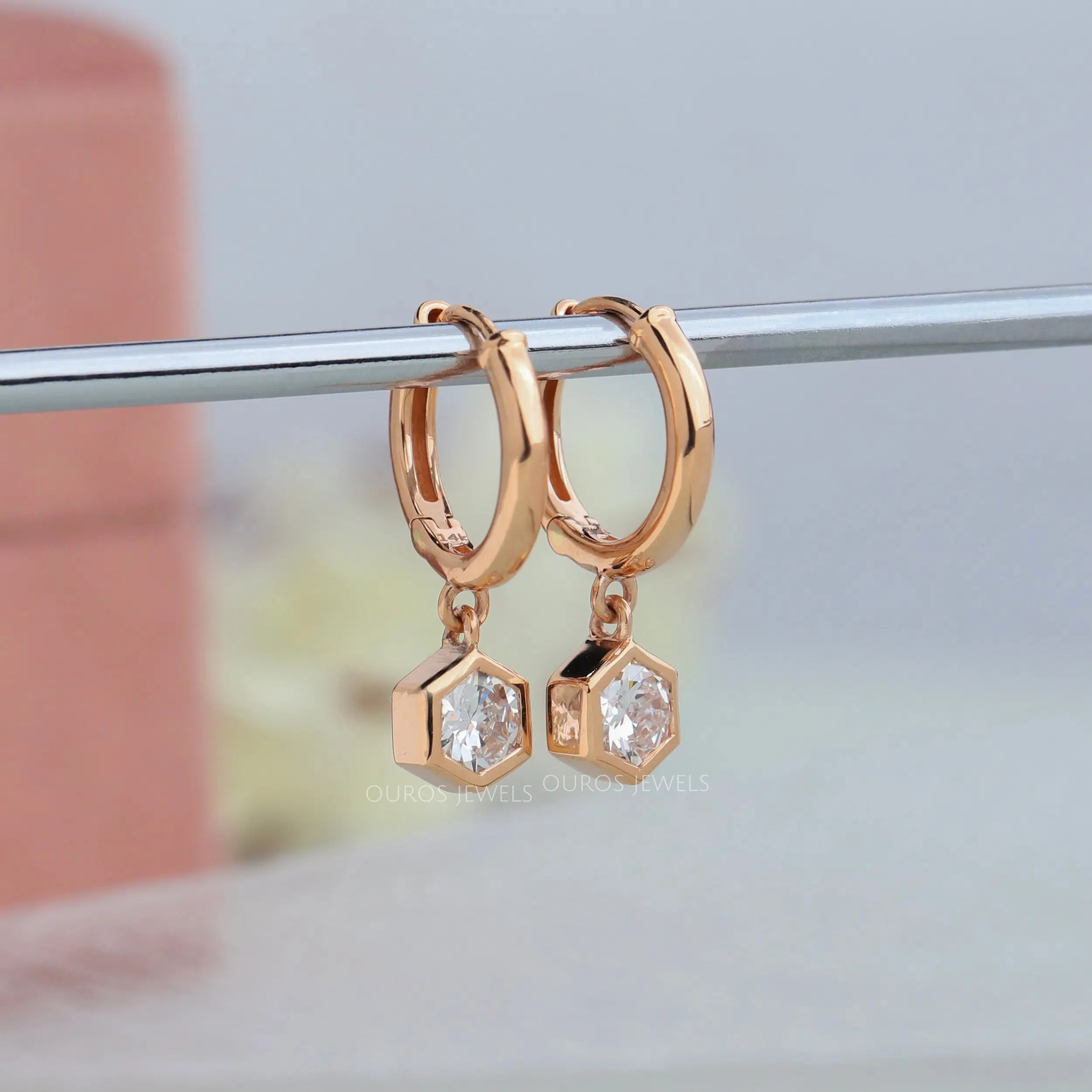 Hexagon Cut Huggie Hoop Earrings