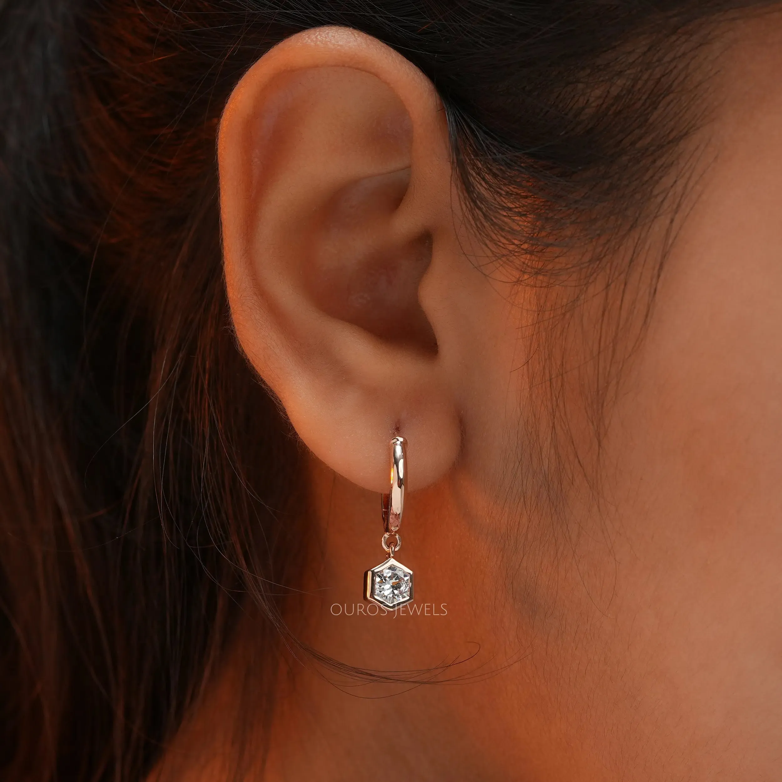 Hexagon Cut Huggie Hoop Earrings