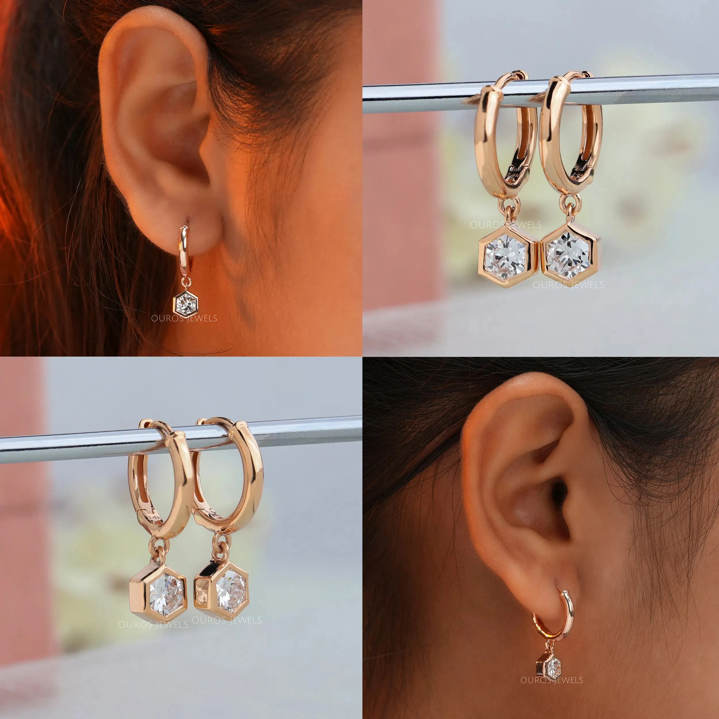 Hexagon Cut Huggie Hoop Earrings