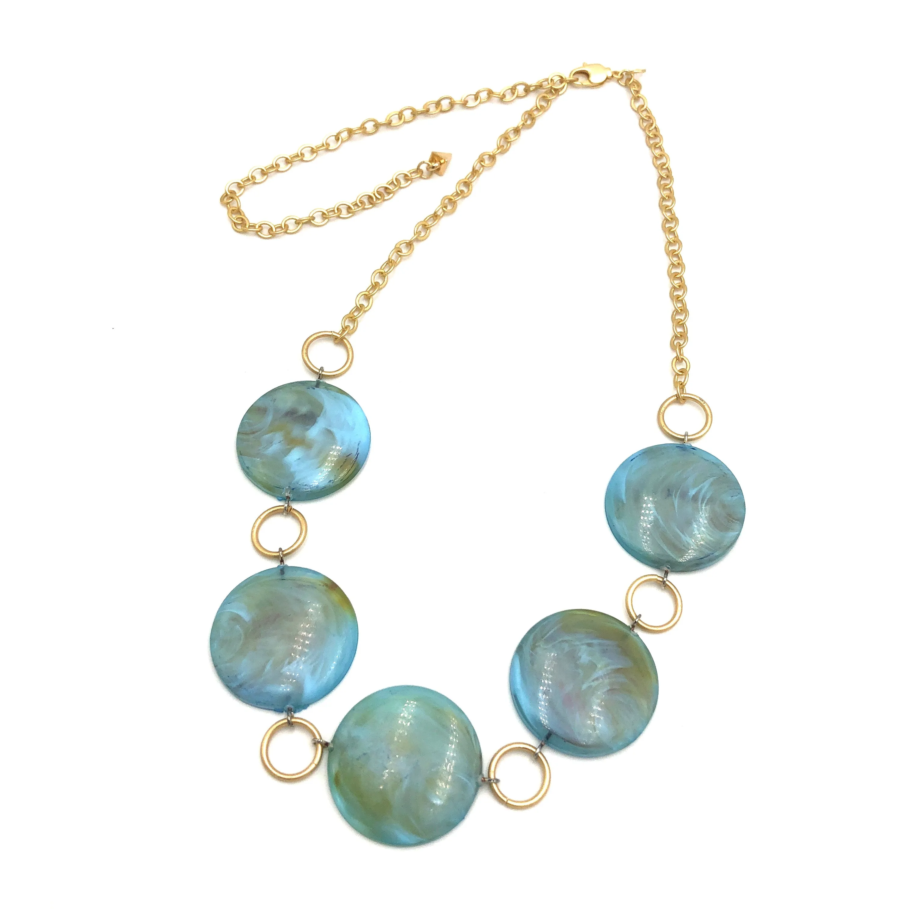 Ice Blue Marbled Stations Necklace