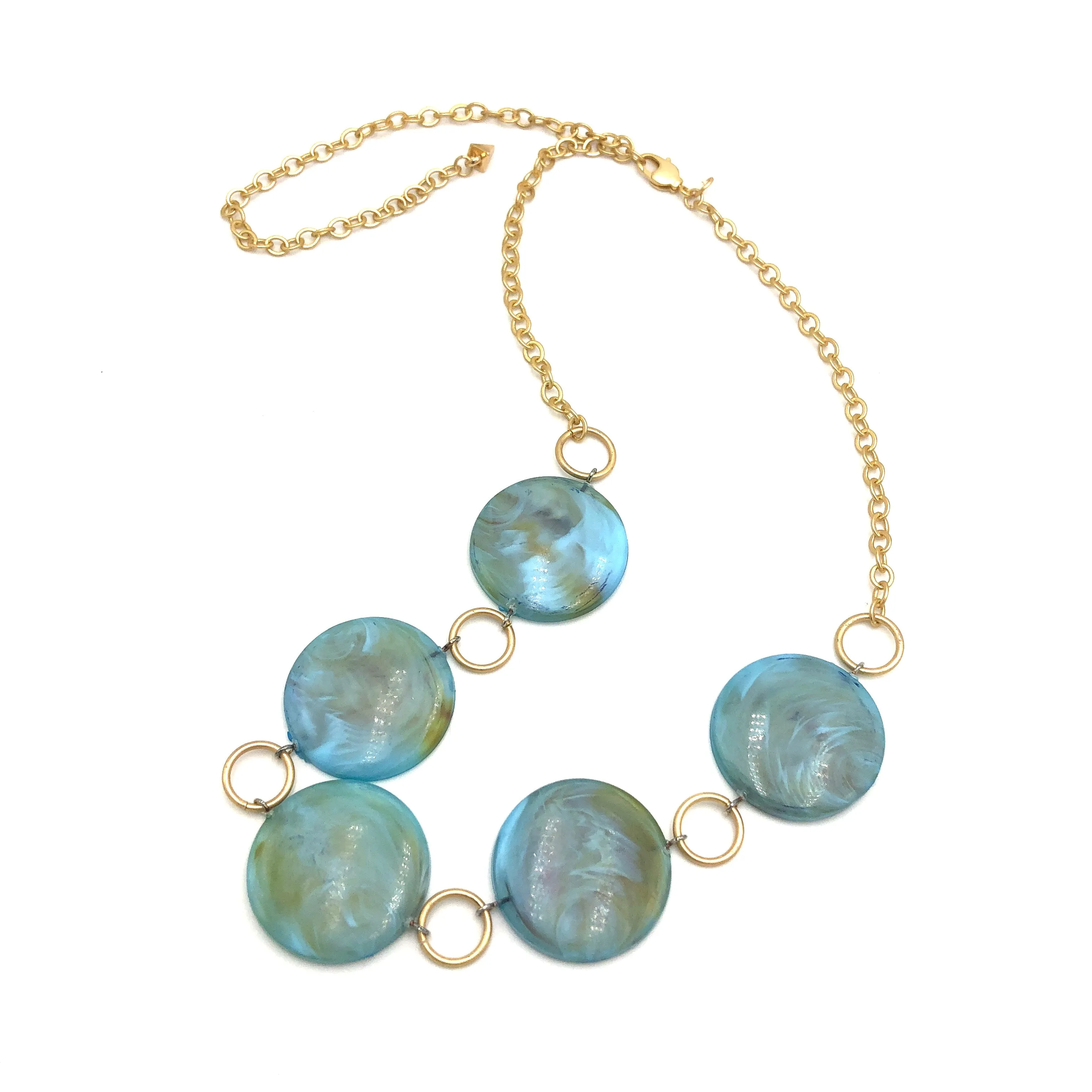 Ice Blue Marbled Stations Necklace