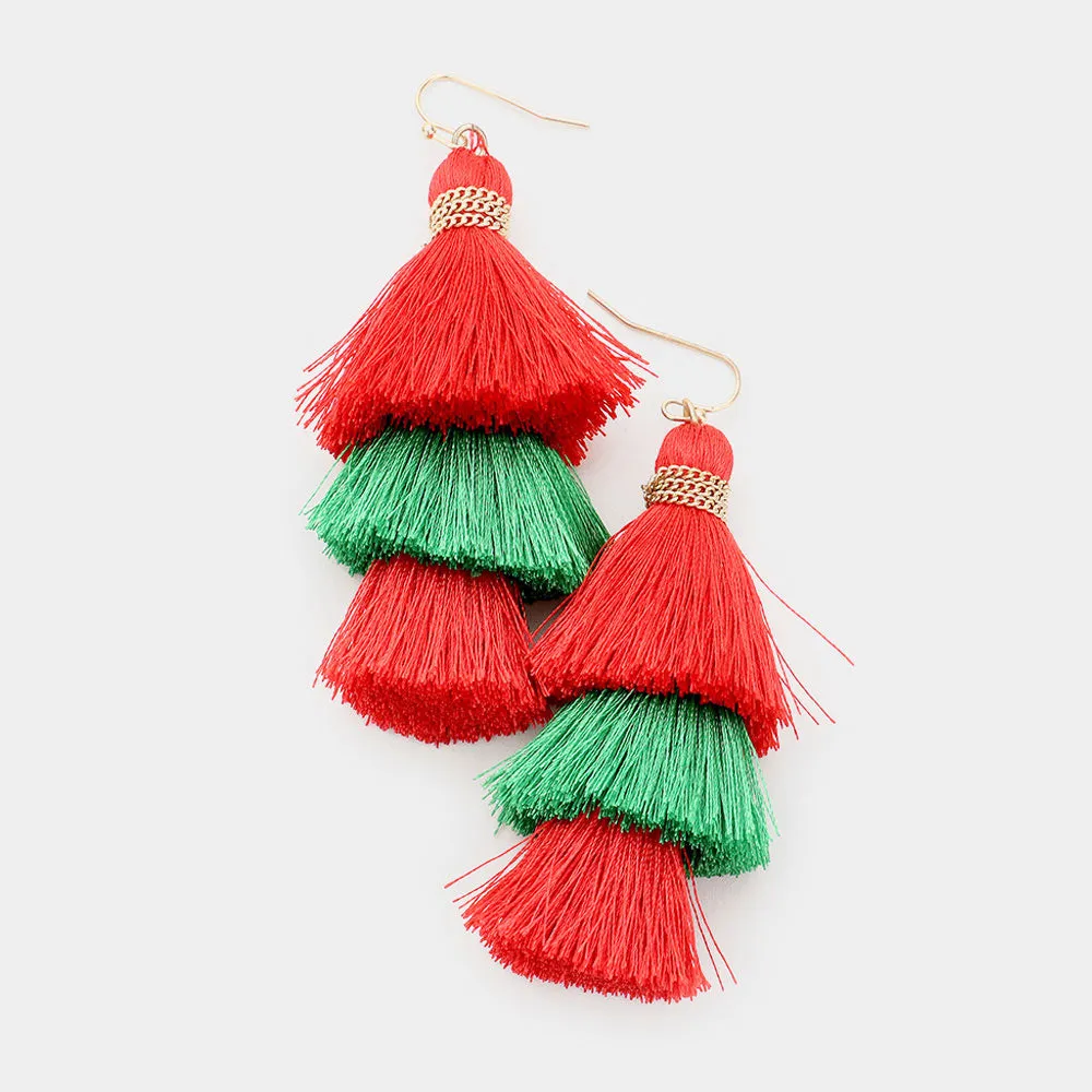 iLLASPARKZ Triple Layered Thread Tassel Dangle Earrings