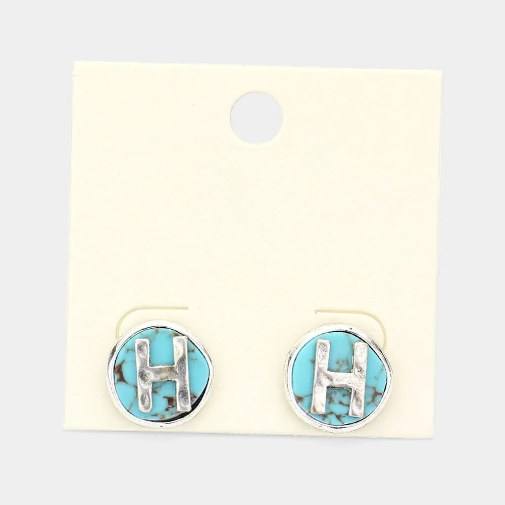 iLLASPARKZ -H- Monogram Turquoise Stud Earrings