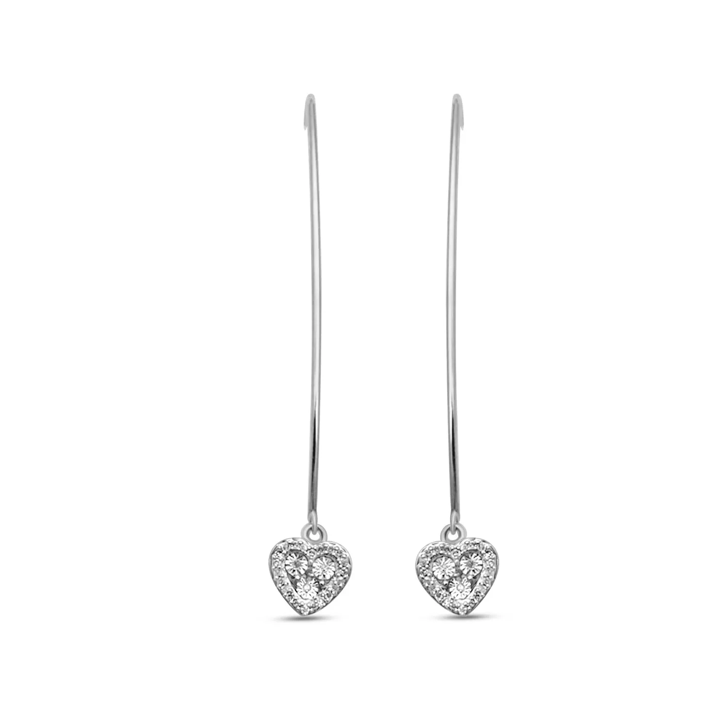 Jewelili 10K White Gold 1/10 CTTW Natural White Round Diamonds Heart Drop Earrings