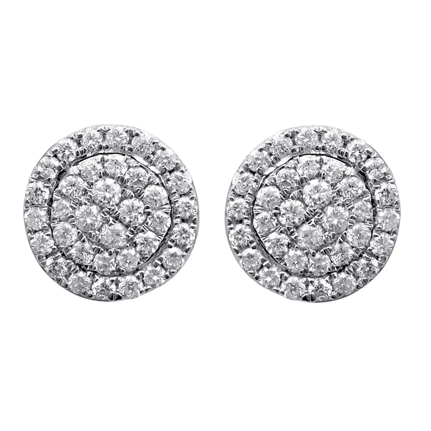 Jewelili 10K White Gold 1/2 CTTW Round Diamonds Cluster Earrings