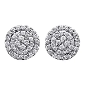 Jewelili 10K White Gold 1/2 CTTW Round Diamonds Cluster Earrings