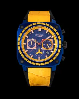 Jezper TQ021B-D10A (Blue) with Yellow Swarovski (Yellow Bamboo Leather Strap)