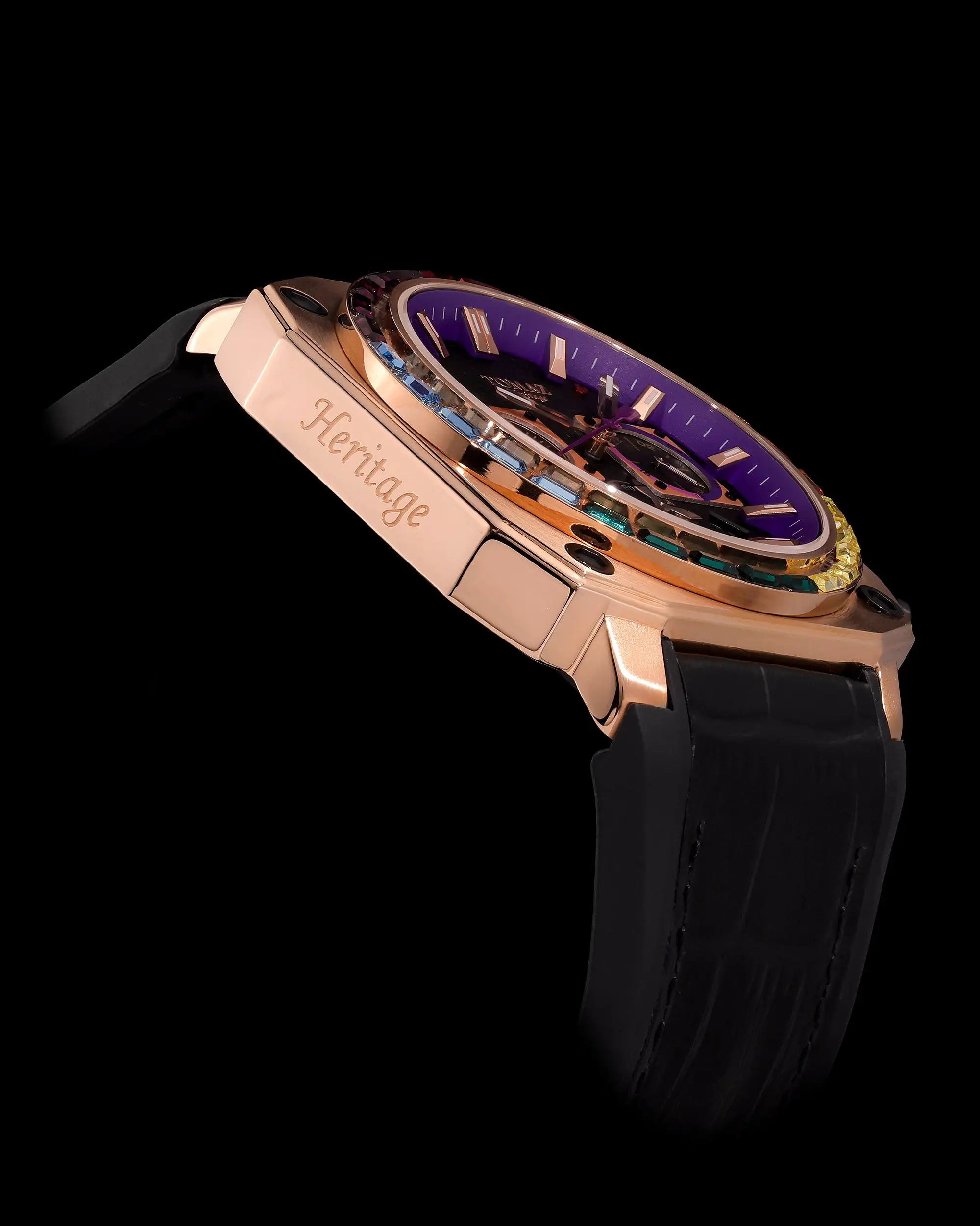 Jezper TQ021B-D12 (Rosegold) with Rainbow Swarovski (Purple Bamboo Rubber Strap)