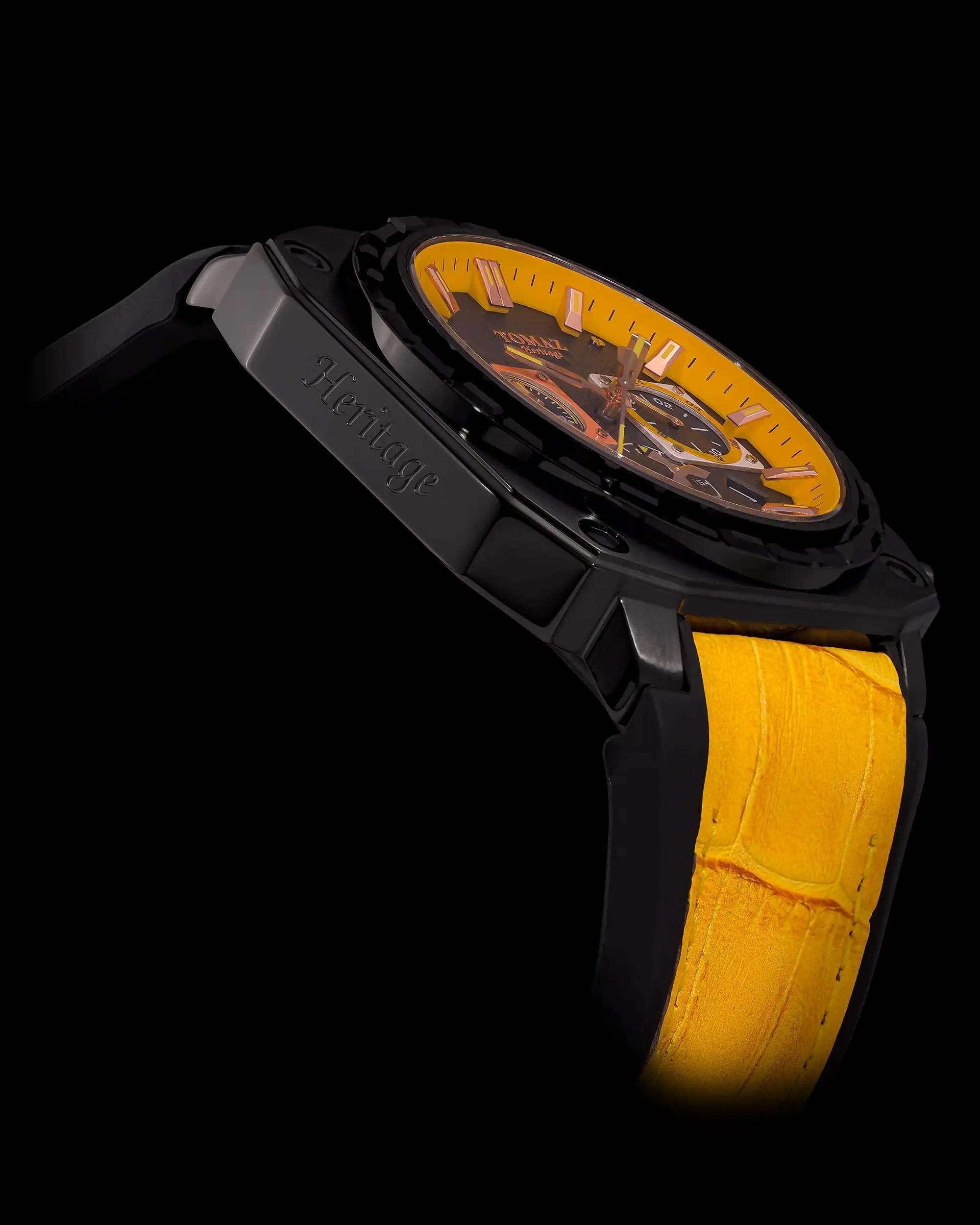 Jezper TQ021B-D2 (Black) with Black Swarovski (Yellow Bamboo Rubber Strap)