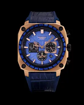 Jezper TQ021B-D6 (Rosegold/Blue) with Blue Swarovski (Blue Bamboo Rubber Strap)