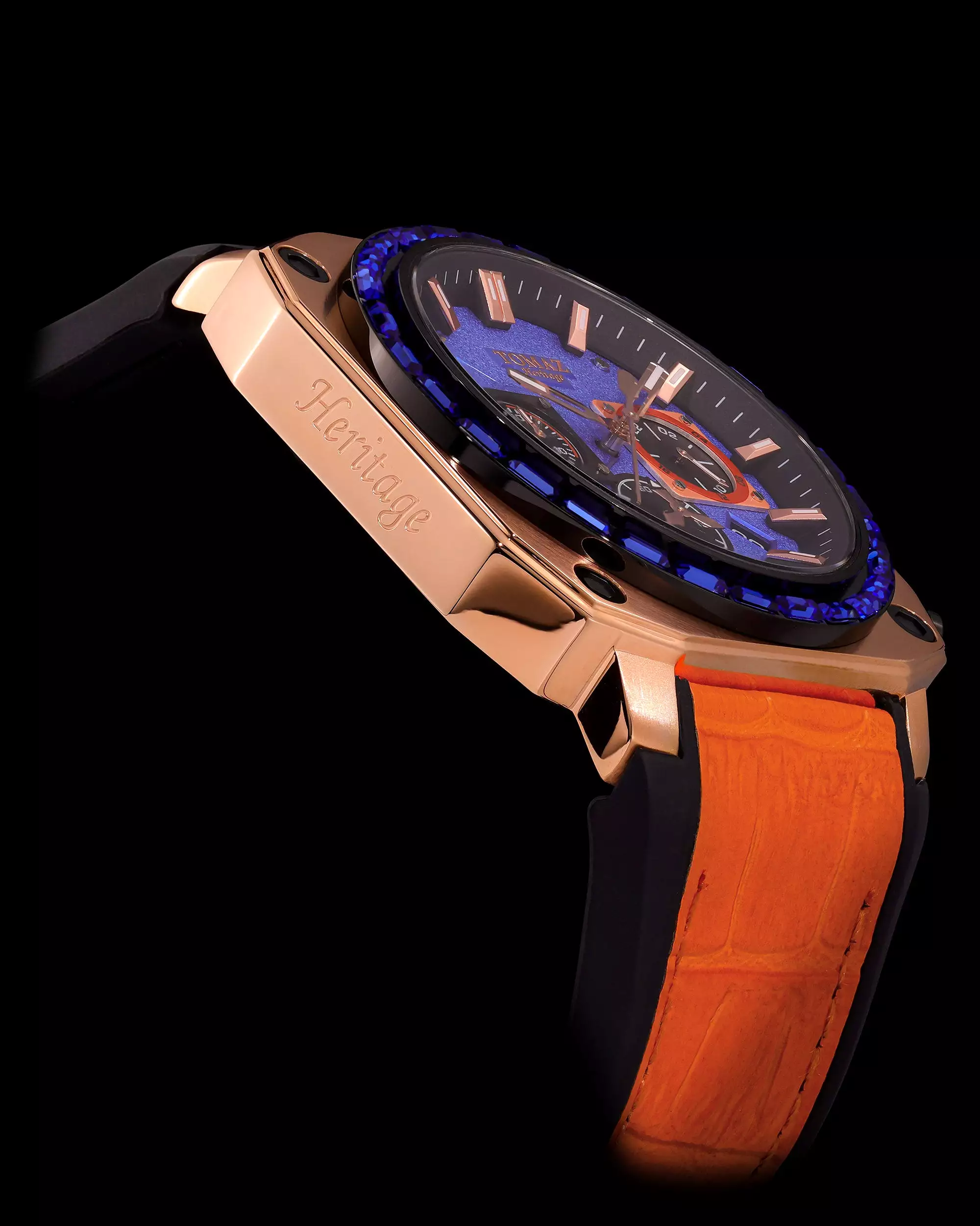 Jezper TQ021B-D7 (Rosegold) with Blue Swarovski (Orange Bamboo Rubber Strap)