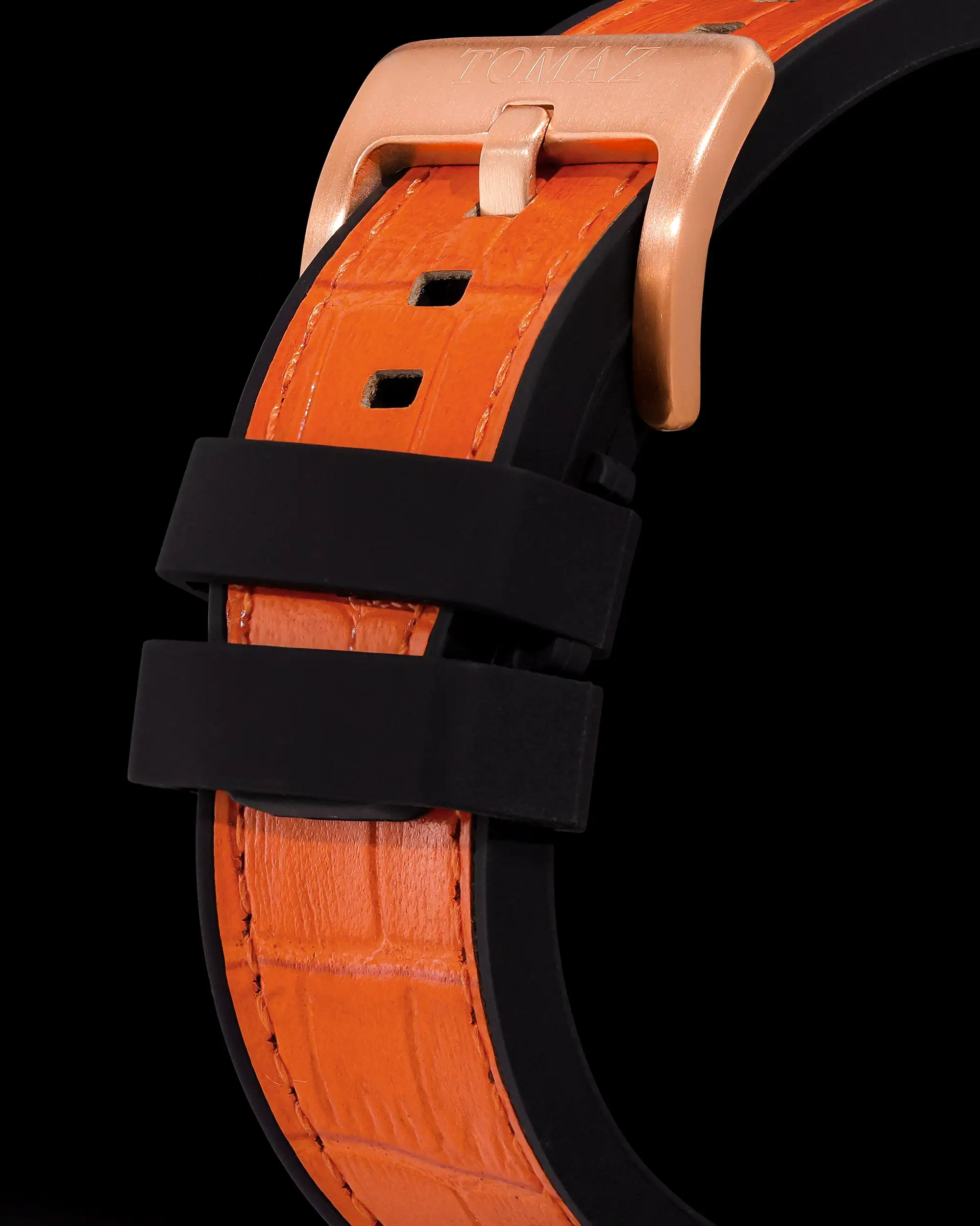 Jezper TQ021B-D7 (Rosegold) with Blue Swarovski (Orange Bamboo Rubber Strap)