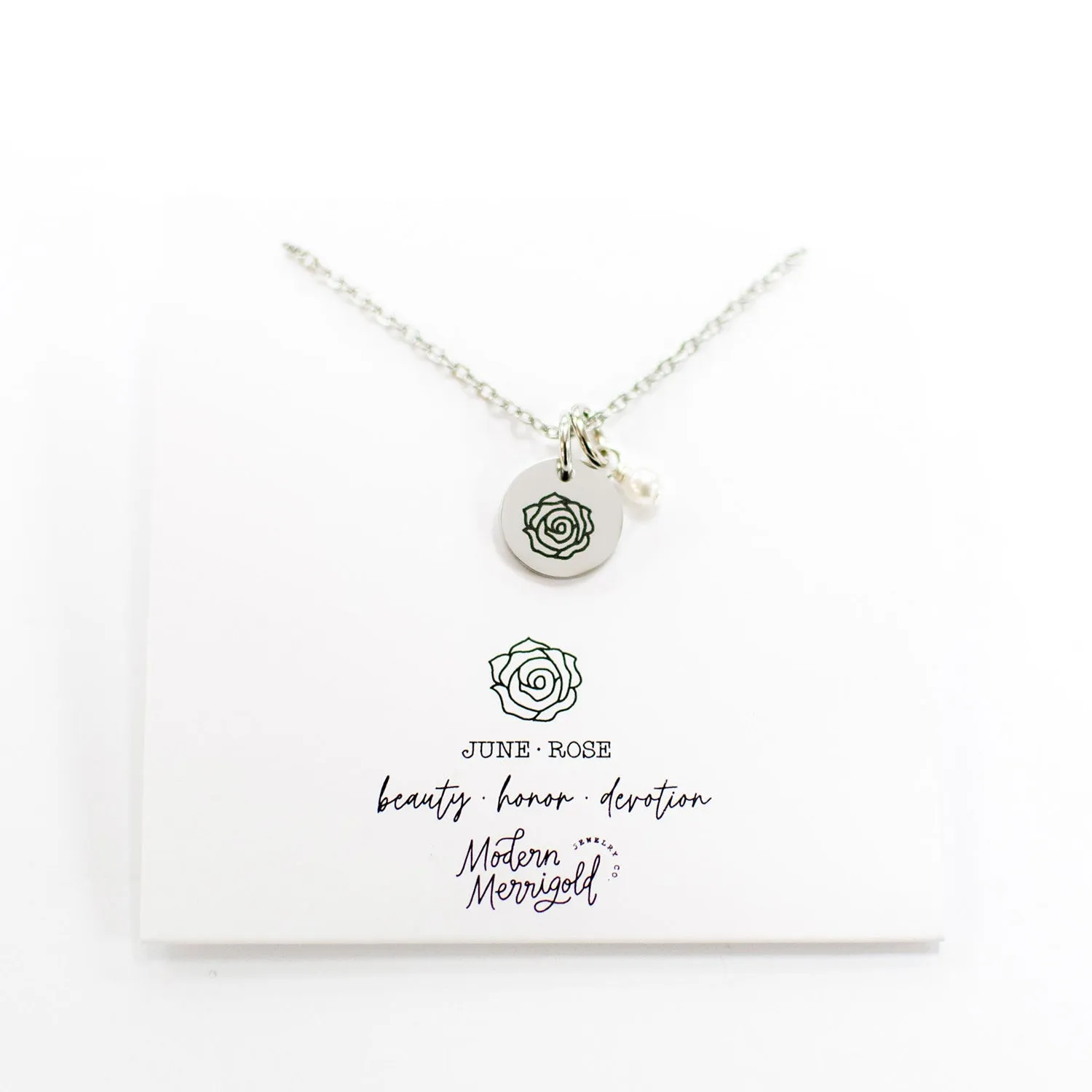 June Rose Birth Flower Charm Necklace