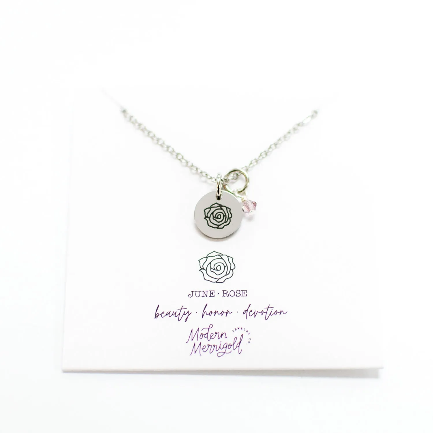 June Rose Birth Flower Charm Necklace