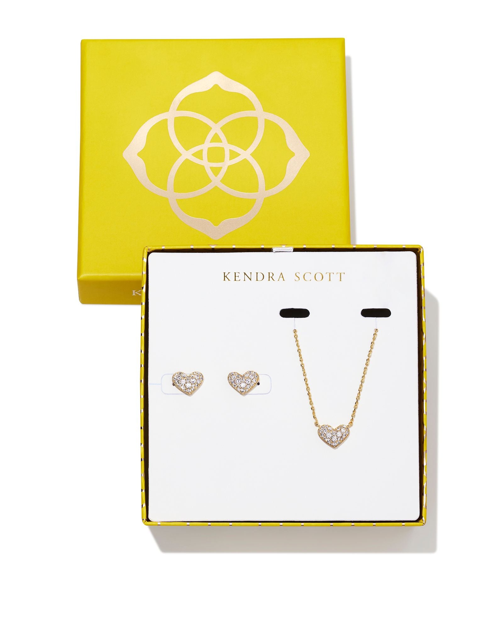 Kendra Scott Ari Heart Gold Pave Crystal Pendant & Stud Gift Set