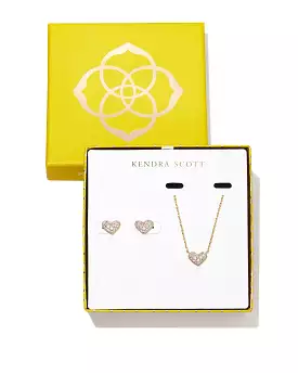 Kendra Scott Ari Heart Gold Pave Crystal Pendant & Stud Gift Set