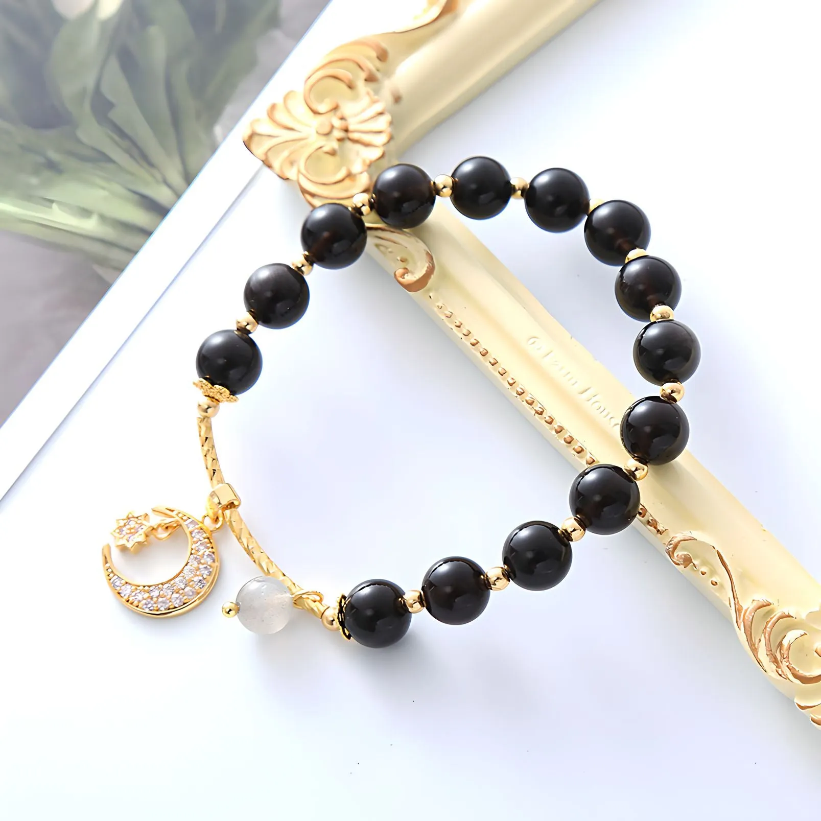 Luxyin Cora Black Obsidian Crystal Bead Bracelet