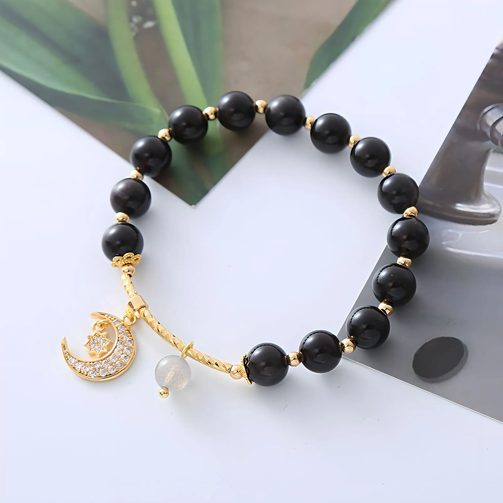 Luxyin Cora Black Obsidian Crystal Bead Bracelet