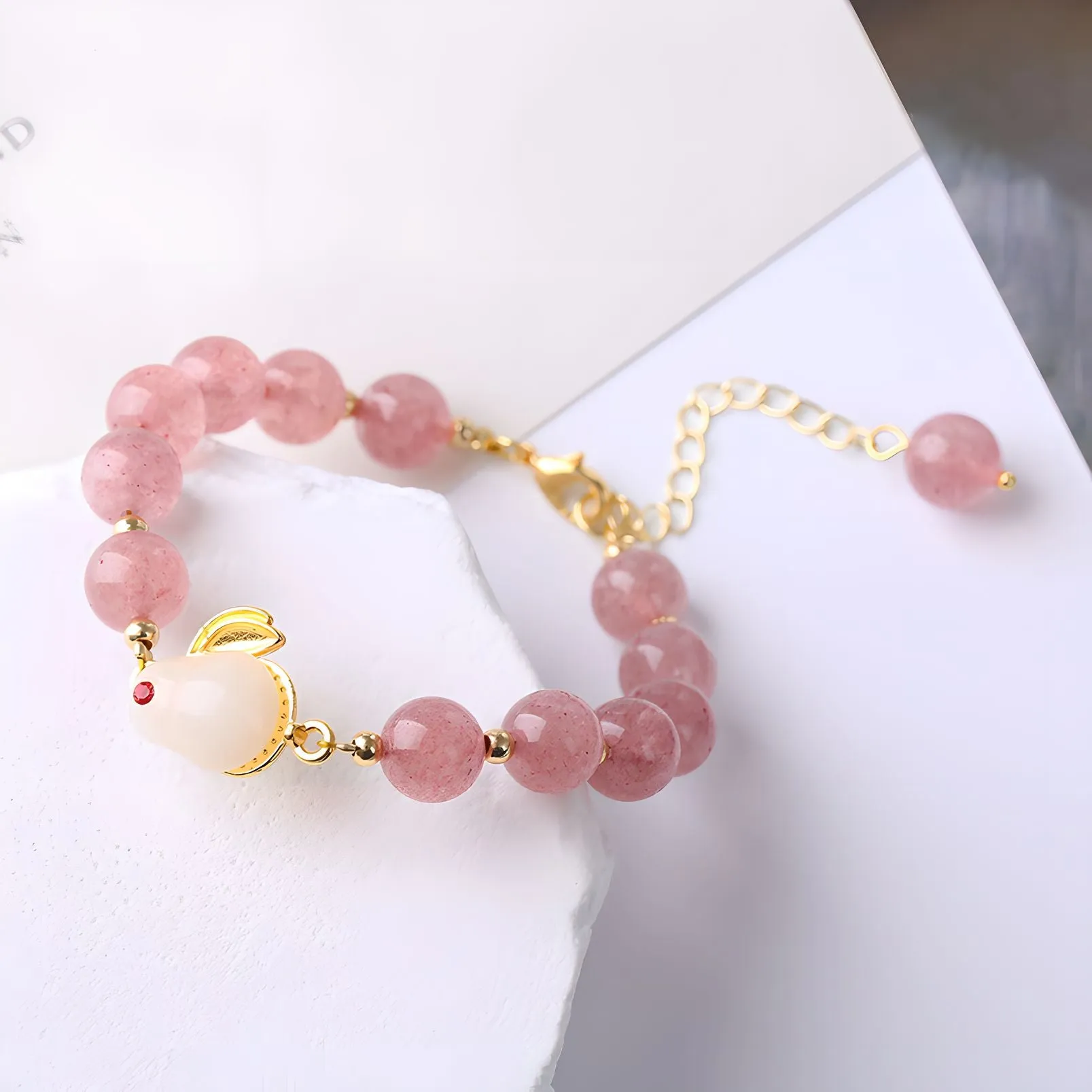 Luxyin Myrna Strawberry Quartz Crystal Bead Bracelet