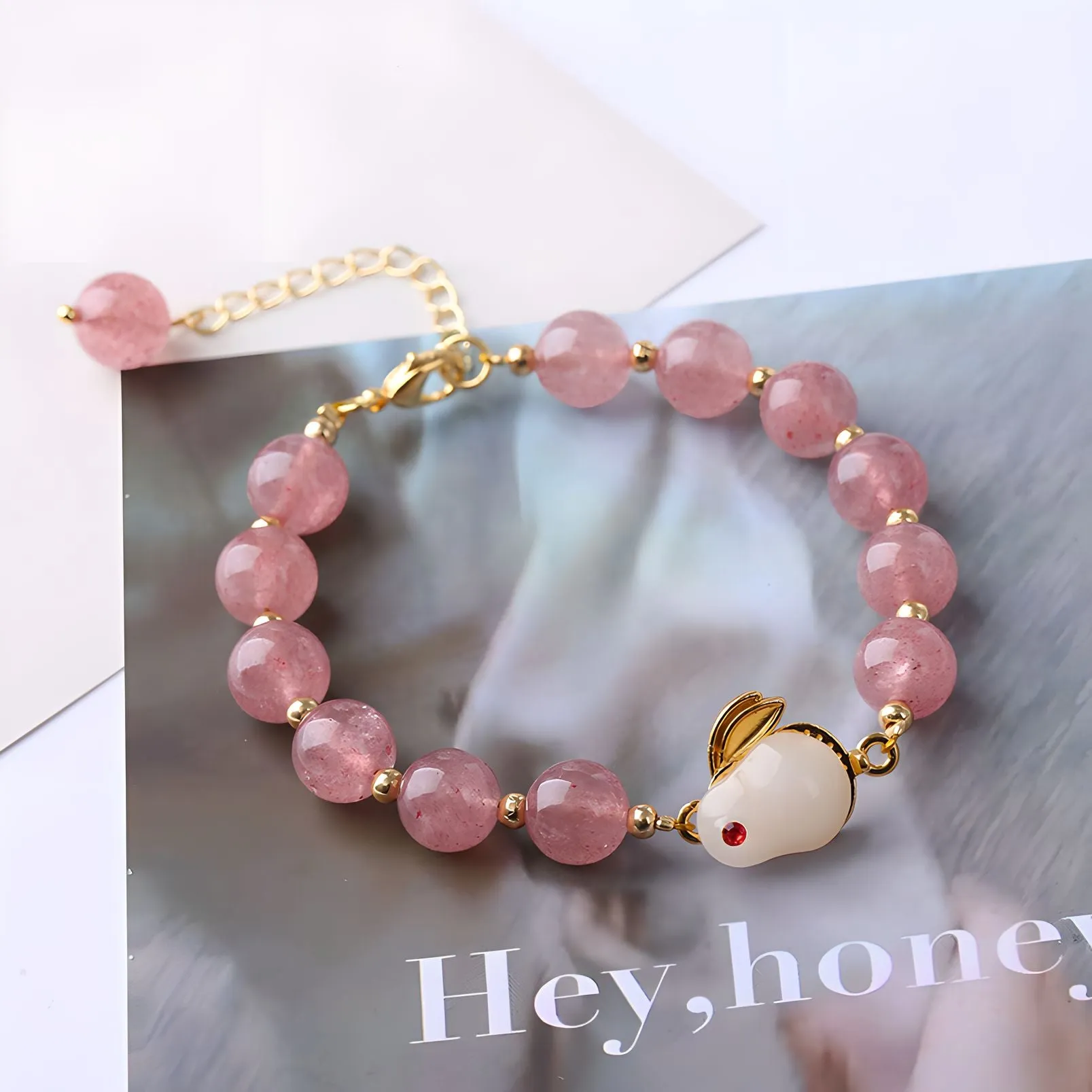 Luxyin Myrna Strawberry Quartz Crystal Bead Bracelet