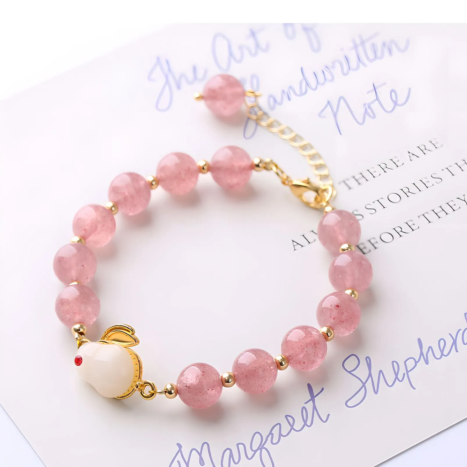 Luxyin Myrna Strawberry Quartz Crystal Bead Bracelet