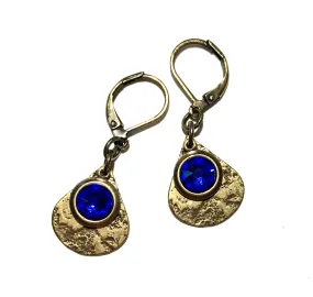 Majestic Blue Crystal Brass Teardrop Leverback Earrings