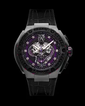 Marvel Wakanda TQ037L-D1A (Silver/Black) with Black Swarovski Crystal (Black Silicone with Leather Bamboo Strap)