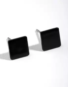 Matte Black Square Stud Earrings