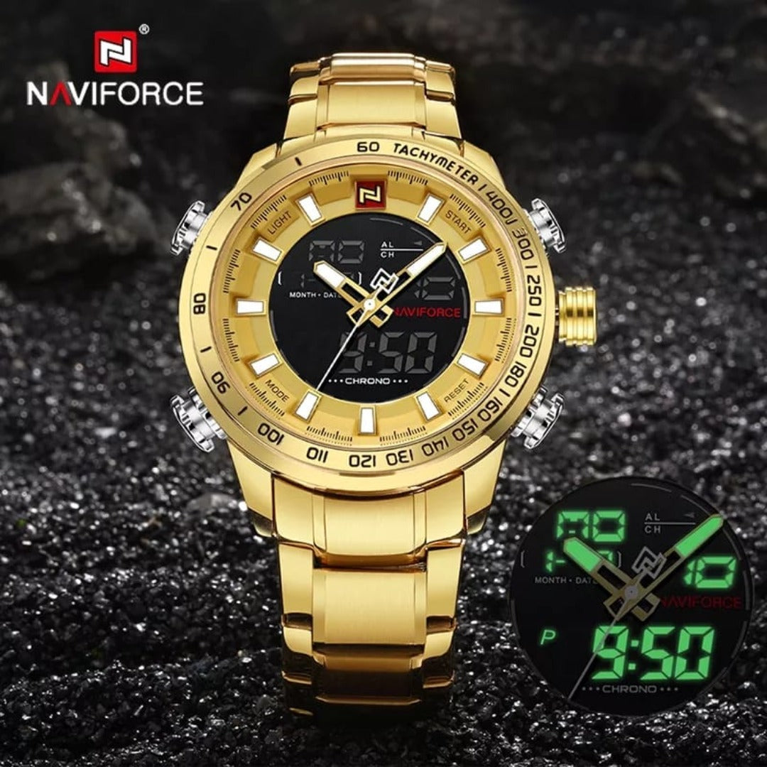 Men Metallic Gold Strap Watch