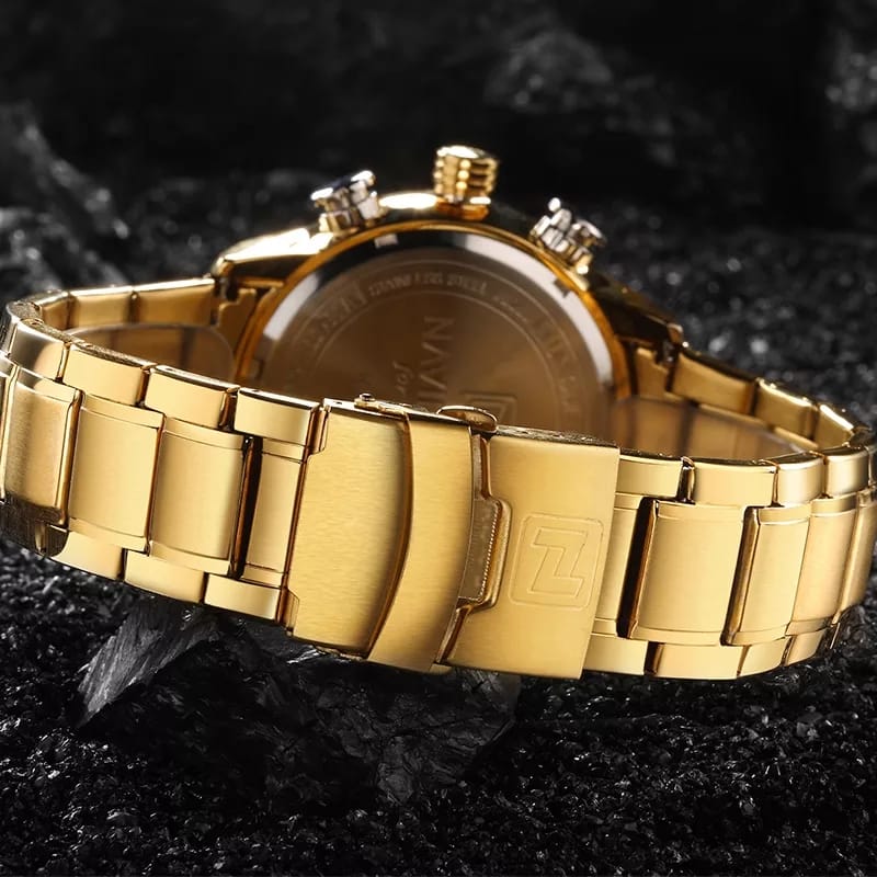 Men Metallic Gold Strap Watch