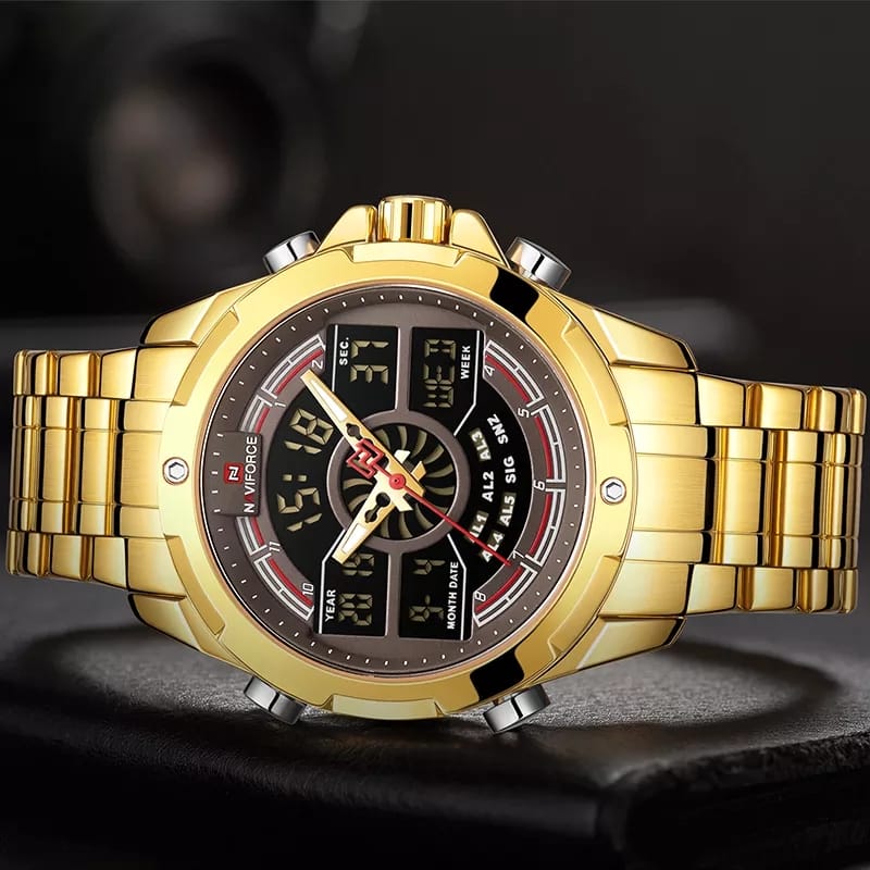 MEN METALLIC STRAP WATCH - GOLD