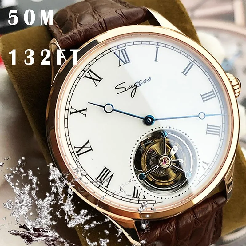 Men's Alligator Pattern Leather Sapphire Seagull Tourbillon Mechanical Watches