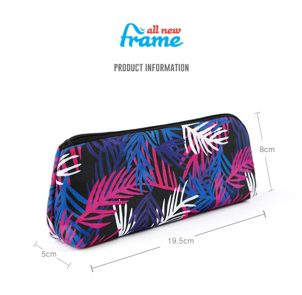 Multi-colored Black Purple Blue Tropical Floral Flower Graphic Pencil Cases Stationery Zipper School 19cm Office organizers cosm