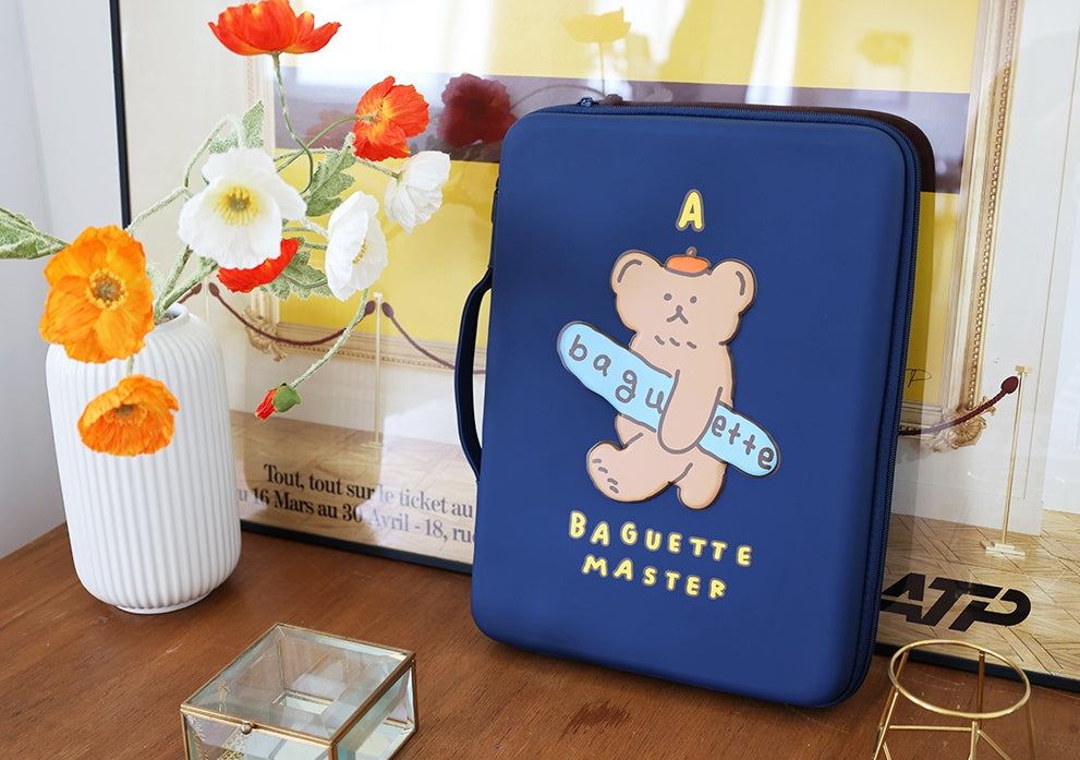 Navyblue Baguette Bear 13 inch Hard Laptop Protective Handbags Purses Bags Sleeves Handheld Square Shaped MacBook Air Pro Asus C